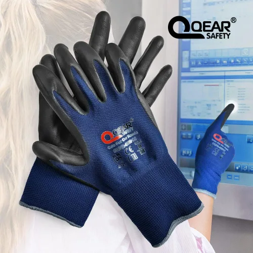 Miniatura 2 de Paquete de 3 pares de guantes de seguridad de trabajo táctiles de color azul marino, espuma de nitrilo recubiertos, uso general, trabajo mecánico