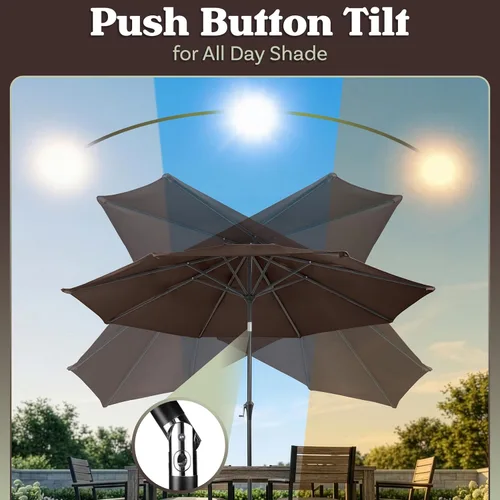 Miniatura 4 de Pure Garden - Sombrilla redonda de 9 pies para patio, inclinación automática, manivela fácil, toldo ventilado para exteriores, para terraza, balcón
