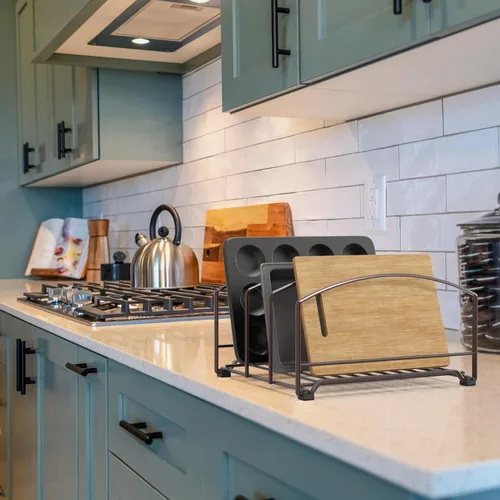 Miniatura 4 de Deco Brothers Estante organizador de utensilios de cocina para armario de cocina, soporte de 3 ranuras, bronce