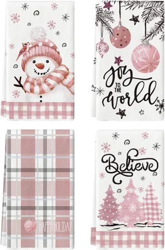 Miniatura 9 de Artoid Mode Toallas de Cocina y Paños de Cocina Navideños Negros y Rojos con Árbol de Navidad y Muñeco de Nieve, 18x26 Pulgadas, Toallas de Mano