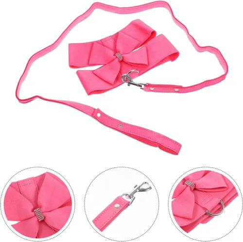Miniatura 5 de POPETPOP Juego de arnés y correa de microfibra rosa para perro, XL, ajustable, sin tirones, a prueba de escape, diseño integrado, cómodo