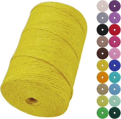 Miniatura 26 de Cuerda de yute natural de 0.079 pulgadas y 328 pies para manualidades, cuerda de yute de colores de 3 capas para envoltura de regalos, jardinería