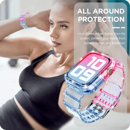 Miniatura 6 de DABAOZA - Correa compatible con Apple Watch de 49 mm, 46 mm, 45 mm, 44 mm, 42 mm, 41 mm, 40 mm, 38 mm, con protector, correa de TPU brillante