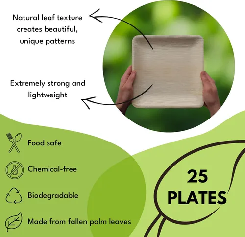 Miniatura 3 de Platos cuadrados de hoja de palmera – Platos similares al bambú, ecológicos, desechables, compostables y biodegradables para bodas, fiestas