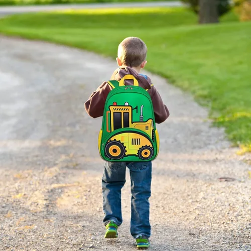 Miniatura 2 de BTOOP Mochila para niños y niñas, mochila con clip para el pecho, Tractor-verde, Mochilas Daypack