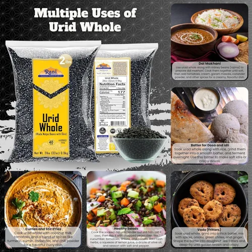 Miniatura 4 de Rani Urid/Urad Whole Black (frijoles mate con piel), lentejas indias de 32 onzas (2 libras) 32.03 oz ~ Todo natural, apto para gluten, sin OMG