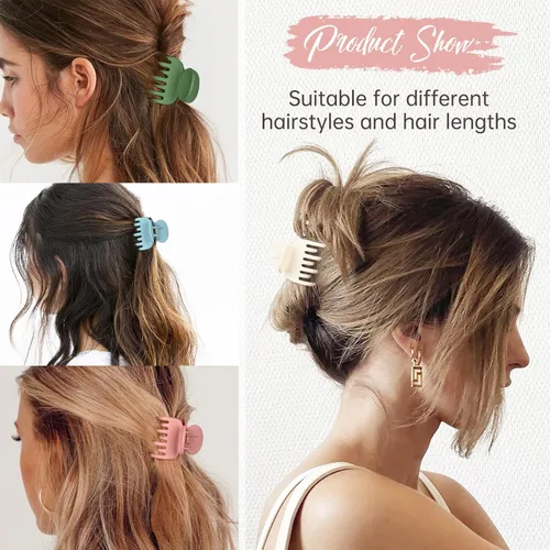 Miniatura 6 de DEEKA Clips de cabello pequeñas con garras para cabello fino, paquete de 4, fila doble de dientes, 4 cm de diámetro, tamaño mediano, mate
