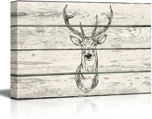 Miniatura 8 de wall26 - Obra de arte con estampado de madera de ciervo en bosque de abedules - Lienzo rústico para pared, arte para el hogar - 16 x 24 pulgadas