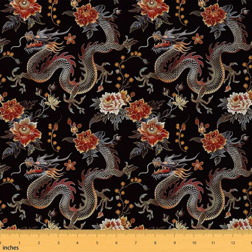 Feelyou The Yard, tela de tapicería de dragón de estilo chino oriental para sillas, diseño bordado floral de animales de la selva, tela decorativa