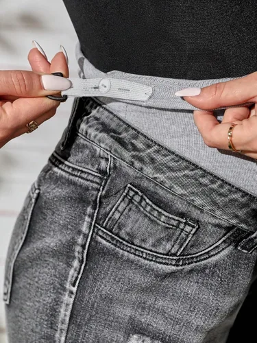Miniatura 5 de Verdusa Pantalones cortos de mezclilla de maternidad para mujer, cintura alta, rasgados, dobladillo sin procesar, pantalones cortos de embarazo
