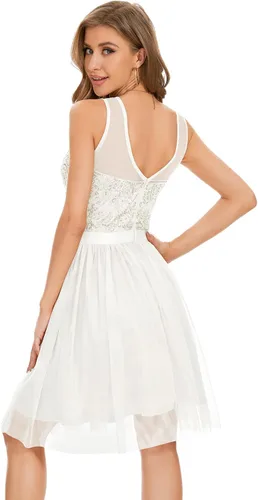 Miniatura 4 de Bridesmay Vestido corto de tul para mujer, vestido de fiesta de graduación, vestido de cóctel con lentejuelas y cuentas 2023 para fiesta de boda