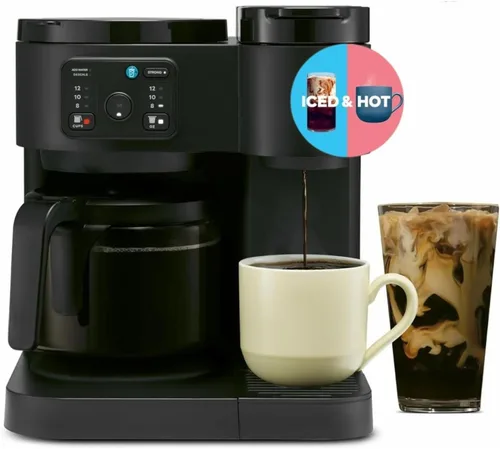 K-Duo Essentials - Cafetera para bebidas calientes y heladas, cafetera KCup de una sola porción y jarra de café por goteo de 12 tazas, depósito de