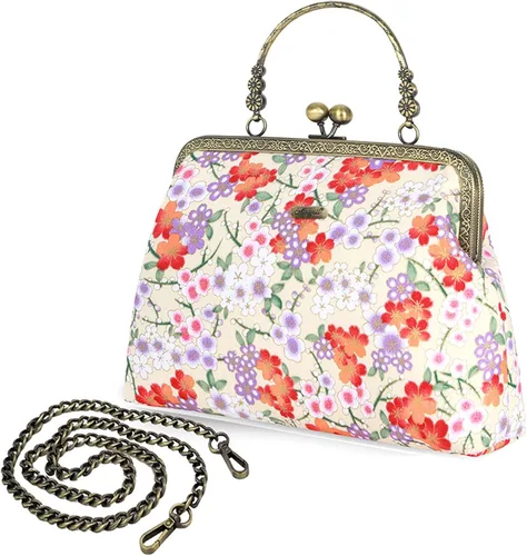 Miniatura 38 de Bolso floral con asa superior, bolso de noche Kiss Lock para mujer, bolso vintage