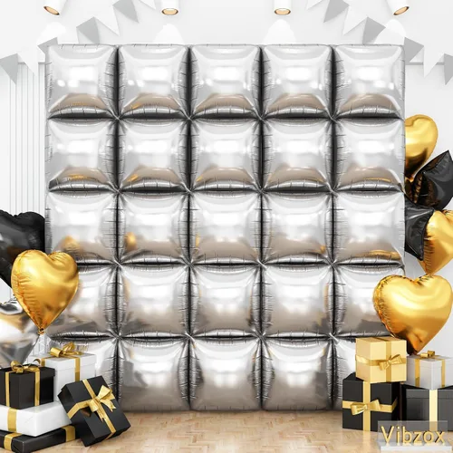 Miniatura 19 de Globos cuadrados en blanco y negro para pared, globos cromados y blancos de doble cara, kit de arco de túnel, telón de fondo para tablero de ajedrez
