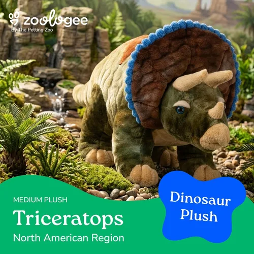 Miniatura 5 de The Petting Zoo Triceratops - Peluche de peluche, regalo para niños, animales de dinosaurio, juguete de peluche de dinosaurio Triceratops, 16