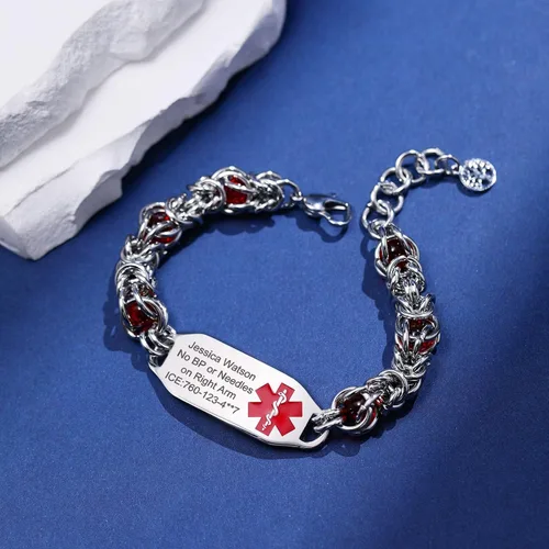 Miniatura 4 de Pulseras de alerta médica, pulseras de identificación personalizadas para mujeres y hombres, incluye tarjeta médica de emergencia
