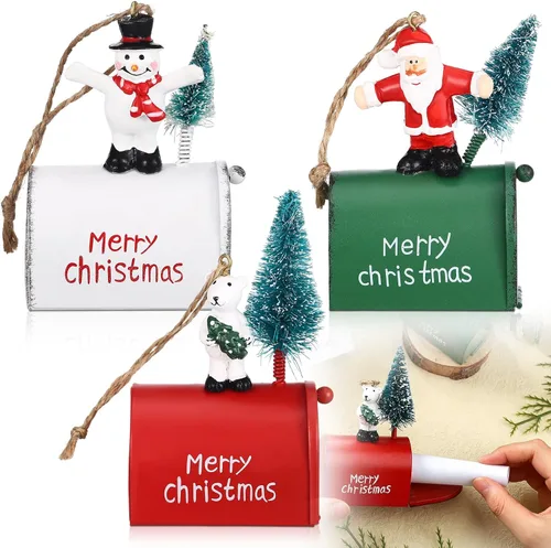 Miniatura 9 de Soaoo 3 piezas de mini buzón de correo adornos para árbol de Navidad, divertidos soportes para dinero, adornos de letras a Santa buzón de Navidad