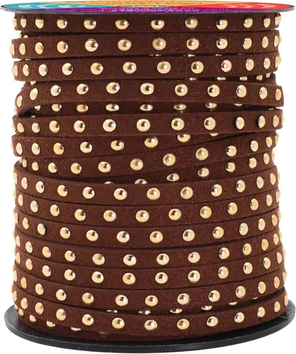 Miniatura 83 de Mandala Crafts Cordones de gamuza sintética para fabricación de joyas, 20 yardas, tiras de cordones de cuero con tachuelas doradas, cuerdas planas
