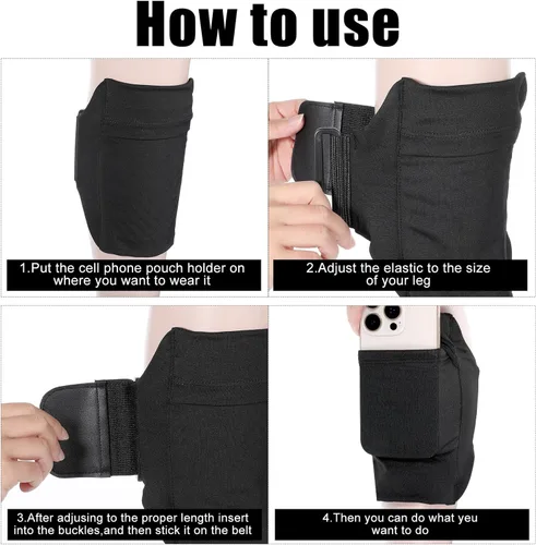Miniatura 6 de Soporte para teléfono de pierna, correas para las piernas para teléfono celular, cartera para muslo, cartera para pantorrilla, bolsa de brazo Negro