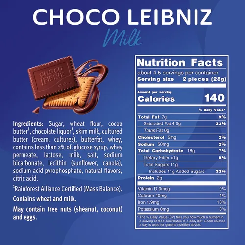 Miniatura 2 de Bahlsen Galletas de leche Choco Leibniz (3 cajas) - Galletas de mantequilla Leibniz cubiertas con una gruesa capa de chocolate alemán - Cajas de 4.4