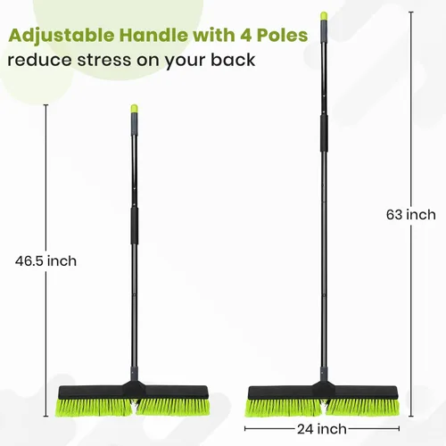 Miniatura 5 de Paquete de 3 escobas de empuje de 24 pulgadas para exteriores, escoba resistente con mango de 63 pulgadas de largo, escoba de garaje con cerdas