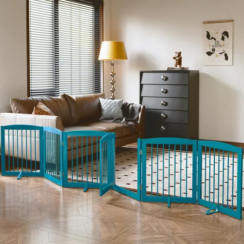 Miniatura 17 de PUPETPO Puertas independientes para mascotas con puerta de paso, valla interior para perros, puerta para perros para la casa, puerta, escaleras, Gris