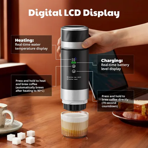 Miniatura 3 de Cafetera de Espresso Portátil, Cafetera de Viaje para Camping, Máquina de Espresso Portátil con USB-C, Máquina de Espresso Pequeña 3-en-1 con Café