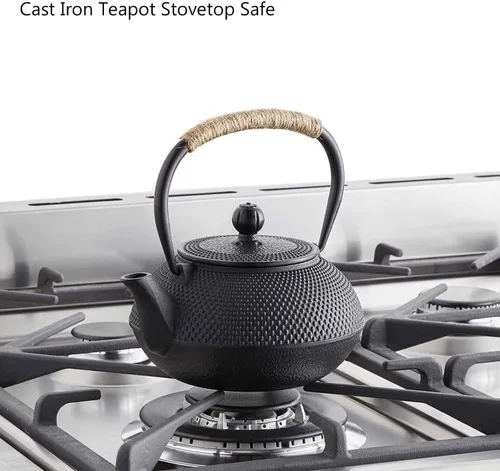 Miniatura 5 de Tetera japonesa de hierro fundido con infusor de acero inoxidable para té de hojas sueltas y bolsitas de té, hervidor de té de hierro fundido, apto