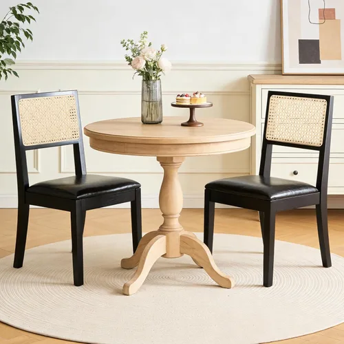 Juego de 2 sillas de comedor de ratán, sillas de comedor de cocina con respaldo de bastón, silla tapizada de ratán moderna de mediados de siglo,