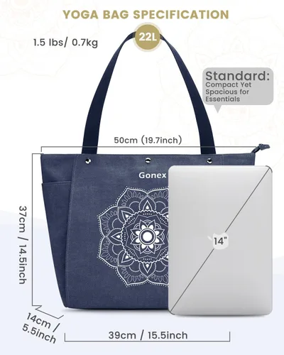 Miniatura 5 de Gonex Bolsa para Esterilla de Yoga, Bolsa de Gimnasio Tipo Tote con Múltiples Bolsillos para Mujeres y Hombres, Portaesterillas de Yoga de Lona