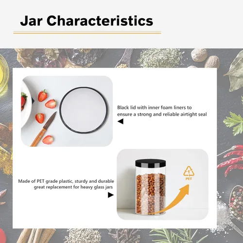 Miniatura 3 de SLifeJars Tarros de plástico transparente de 32 onzas, paquete de 12 recipientes grandes redondos de plástico PET con tapas negras de rosca, tarros
