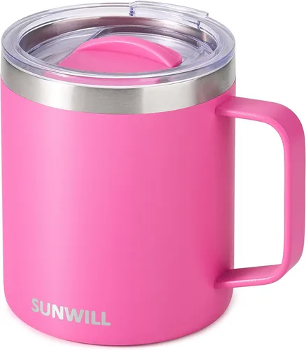 Miniatura 14 de SUNWILL - Taza de café de viaje con tapa, taza aislada con asa, taza de acero inoxidable de 14 oz para acampar, oficina, hogar, recubrimiento