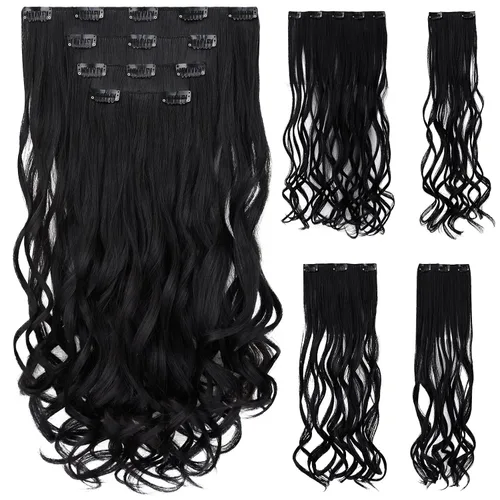 Miniatura 24 de Extensión de cabello negro oscuro, extensiones de cabello con clip, de 18 pulgadas, ondulado, sintético, 5.5 onzas, HSPCYGG de 22 pulgadas, cabello