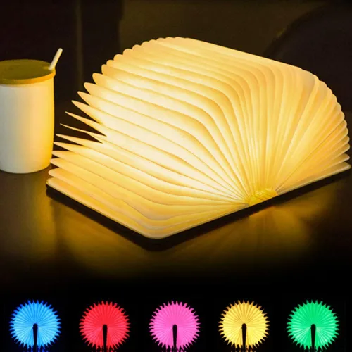 Miniatura 8 de tooloflife Lámpara de libro plegable novedad lámpara de mesa de madera portátil luz de escritorio LED linterna de papel con USB recargable