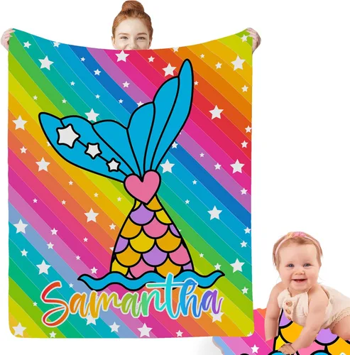 Miniatura 13 de Regalos de sirena para niñas africanas, manta de bebé personalizada con nombre para bebés recién nacidos, manta personalizada para niñas negras