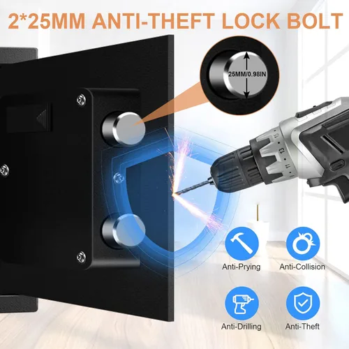 Miniatura 6 de Caja de Seguridad Doméstica a Prueba de Fuego e Impermeable, Caja de Seguridad Digital con Teclado Programable y Llaves de Repuesto para Dinero