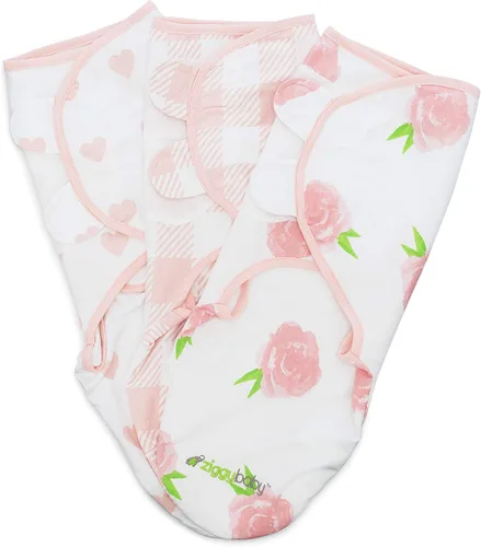 Ziggy Baby Juego de manta ajustable para bebé niña, tamaño pequeño/mediano, 0-3 meses, paquete de 3 unidades, peonía rosa, corazón rosa, cuadros de