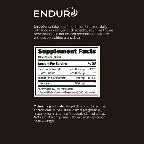 Miniatura 6 de ENDUR-RIAGEV - Ribosa + B3 - SR (liberación sostenida) 600 mg - ribósido (NR) - NAD+ Booster, niacinamida y ribosa para energía celular y apoyo al