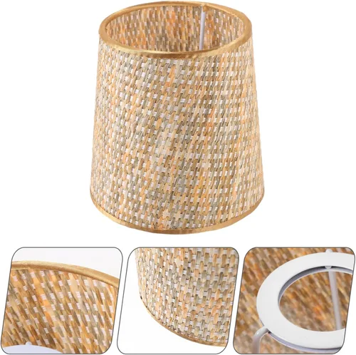 Miniatura 6 de VOSAREA Pantalla de lámpara pequeña de ratán tejida para lámparas de mesa y luz de pie con clip en tela de tela, pantallas de lámpara de lámpara