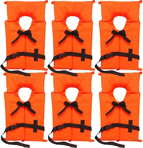 6 Pack Coast Guard Approved Life Jackets. High Visibility Color Type II Keyhole Life Vest in Classic May West Style. Compliance Flotation Device