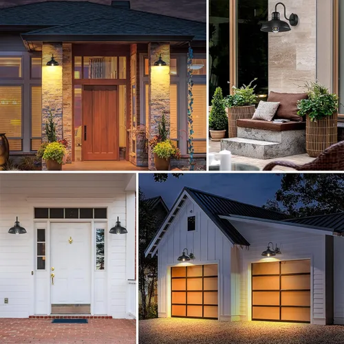 Miniatura 7 de Paquete de 2 apliques de pared exteriores de anochecer a amanecer, luz de granero de cuello de ganso estilo granja exterior, lámpara de montaje