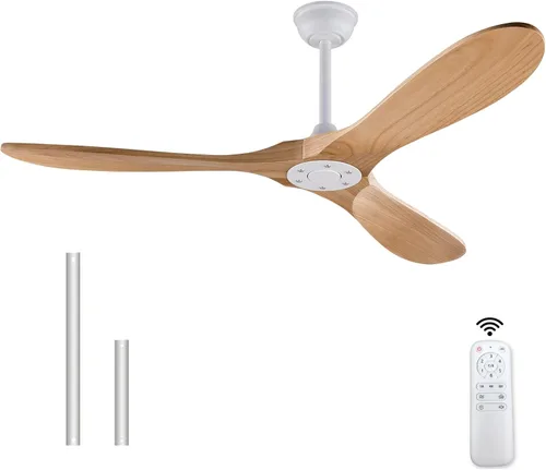 Ventilador de techo de 42 pulgadas de madera sin luz, ventiladores modernos de 3 aspas con control remoto, motor DC reversible silencioso, Madera