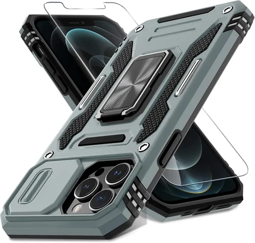 Miniatura 13 de DEERLAMN Funda para iPhone 13 Pro Max con cubierta deslizante para cámara + protector de pantalla (1 unidad), anillo giratorio con soporte de grado
