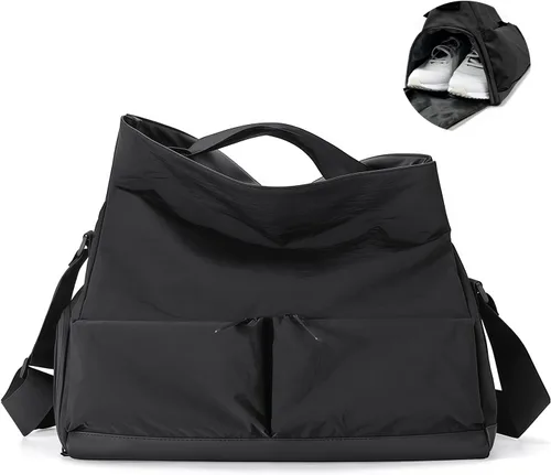 Elegante bolsa de gimnasio deportiva de gran capacidad con separación en seco y húmedo, compartimento para zapatos, bolsa de lona de tela resistente