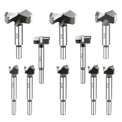 Forstner - Juego de 10 brocas Forstner con punta de carburo para madera dura, juego de sierra de perforación de madera, juego de herramientas de