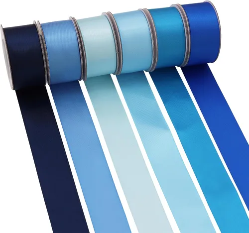 Cinta de satén azul de doble cara para envoltura de regalos, bodas, baby shower, niños, cinta de satén de 6 colores de 1 pulgada x 5 yardas cada una
