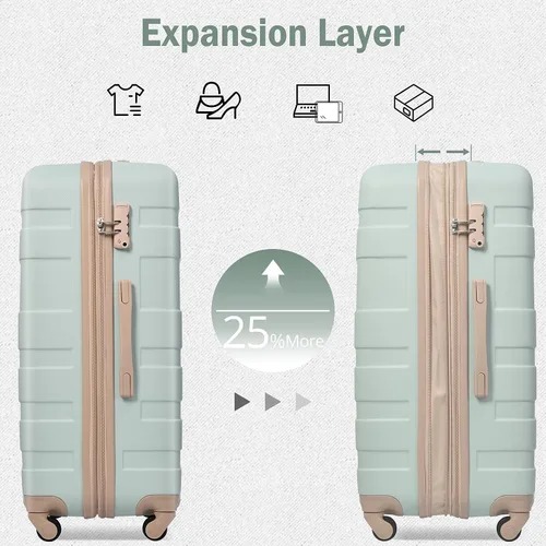 Miniatura 4 de Merax 3 piezas expandible Abs Hardshell Equipaje Sets Spinner Wheel Maleta TSA Lock Suit Case, Gris Verde, Merax 3 piezas expandible Abs Hardshell