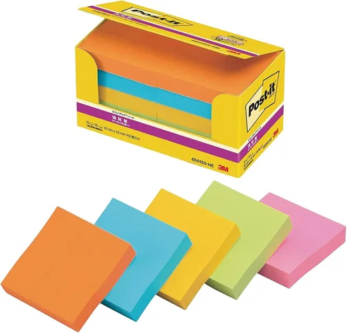 Nota adhesiva fuerte Post-it de 1.969 x 1.969 in, 90 hojas x 10 o mezcla de colores fluorescentes 6501SS-NE