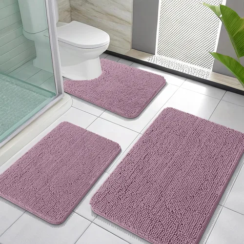 Miniatura 103 de OLANLY Juego de Alfombras de Baño de 3 Piezas, Tapetes de Baño de Chenilla Suave y Absorbente y Alfombra de Contorno en Forma de U para Inodoro