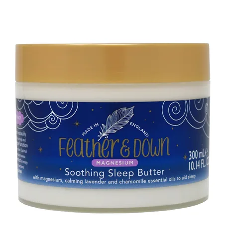 Feather & Down Mantequilla calmante para dormir de magnesio de 10.1 fl oz, enriquecida con magnesio, aceites esenciales calmantes de lavanda y
